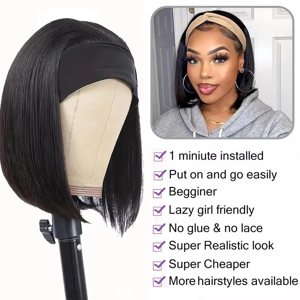 Perruque bando bob Wigs 150% Density Brazilian Human Hair
