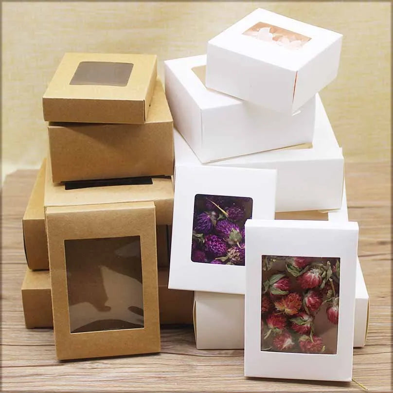Lot de 10 boîtes en papier kraft vintage.
