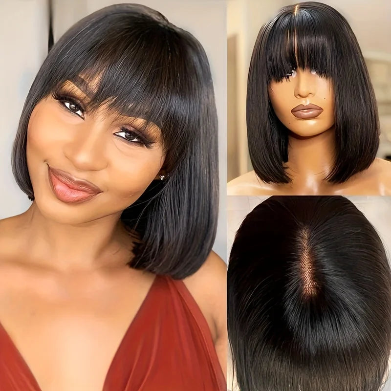 Short Bob Wig Bone Straight 100% Human Hair