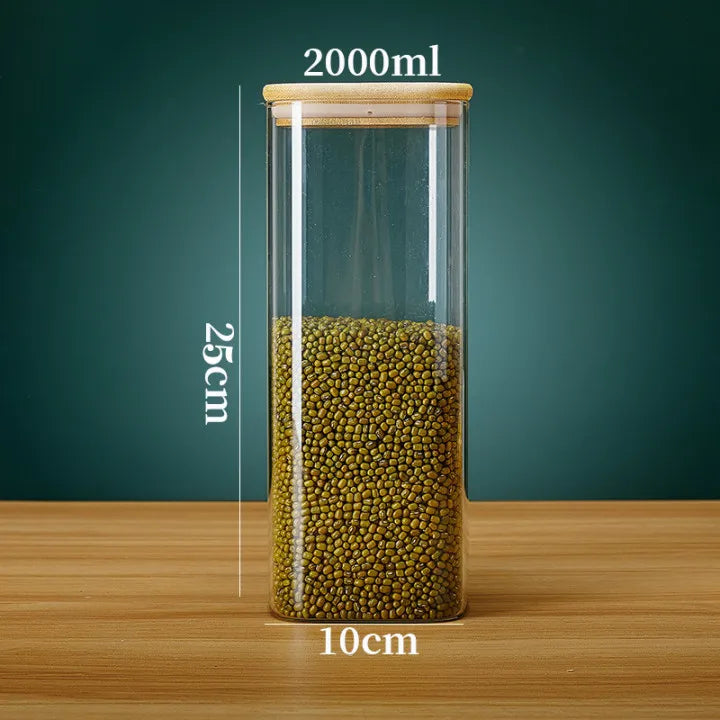Bocaux de stockage en verre carrés avec couvercle en bambou