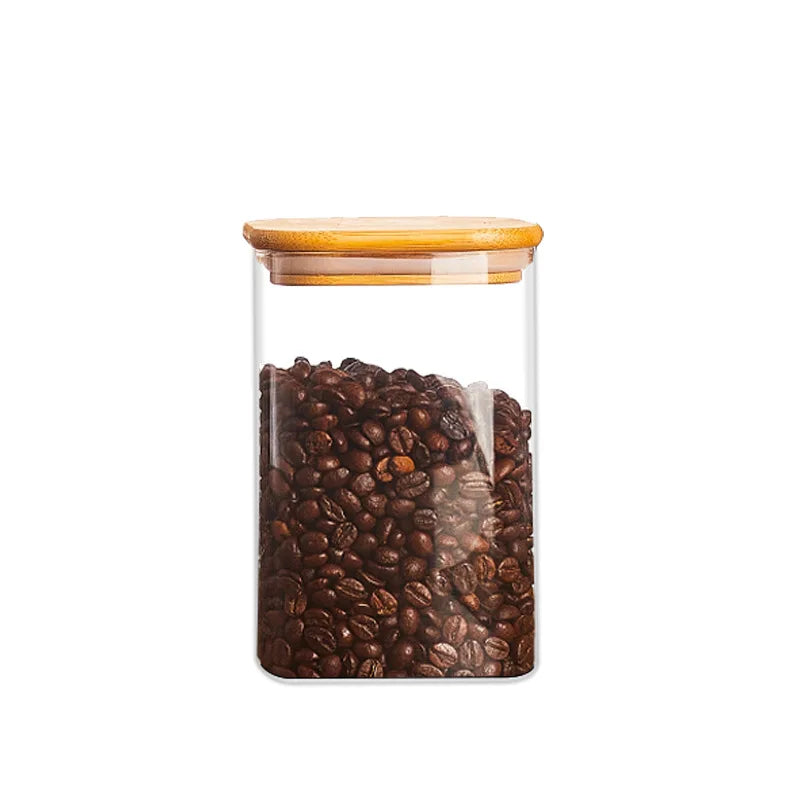Bocaux de stockage en verre carrés avec couvercle en bambou