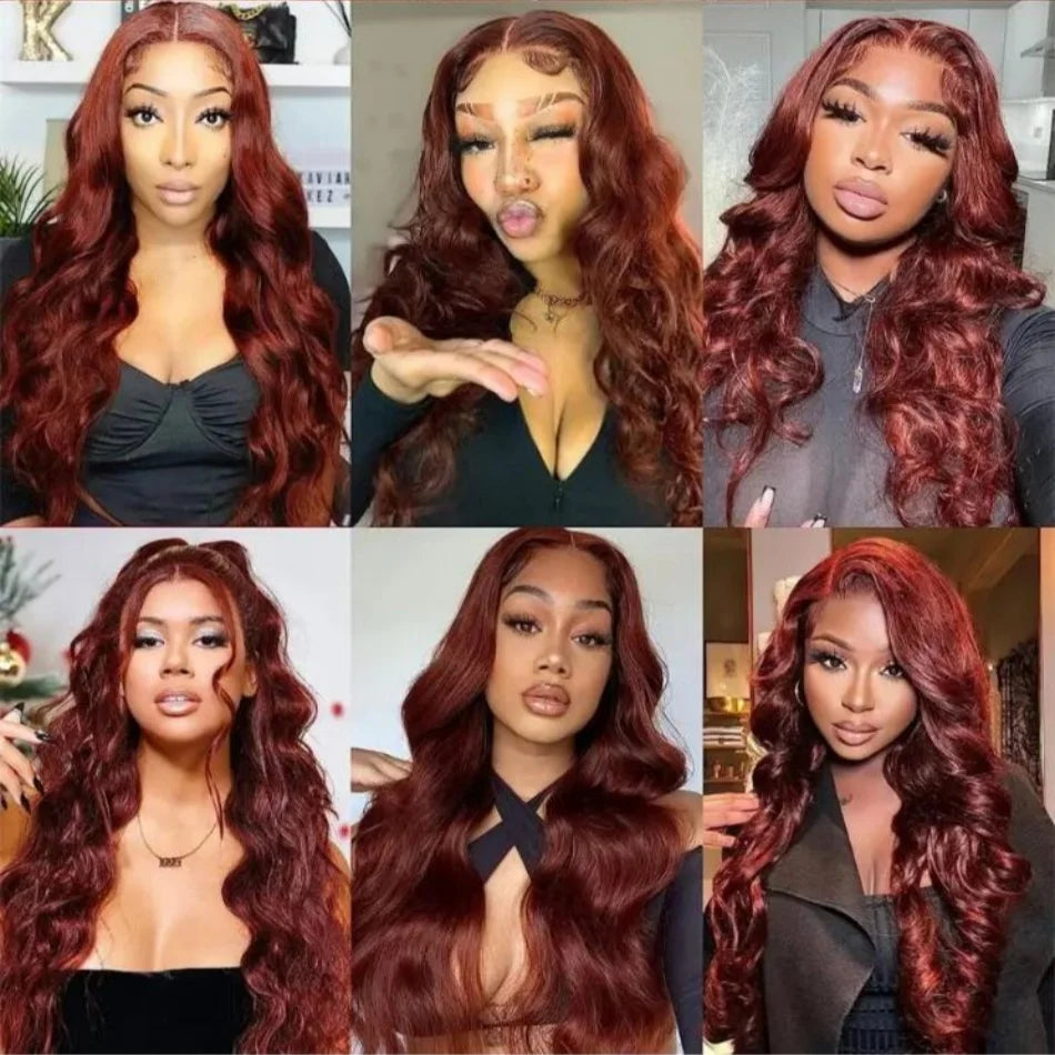 Brazilian Body Wave Red Brown Lace Frontal Human Hair Wigs