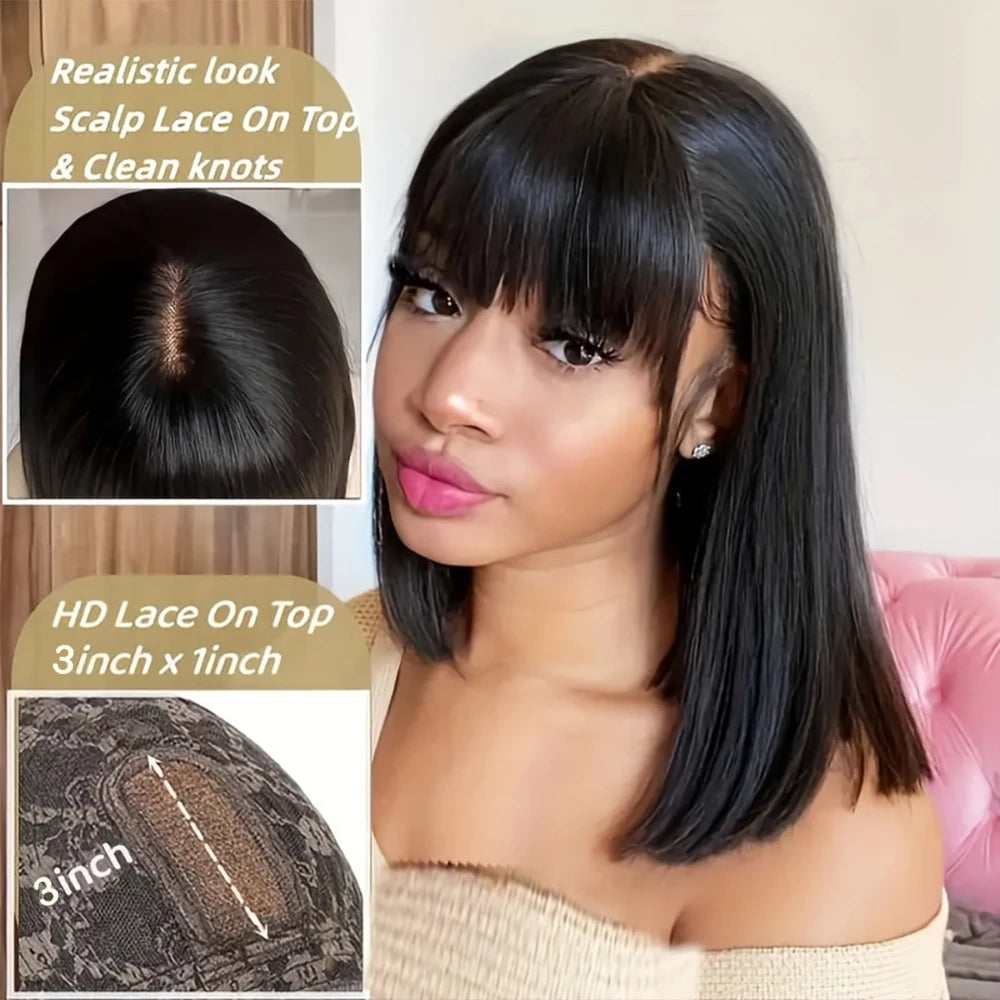 Short Bob Wig Bone Straight 100% Human Hair
