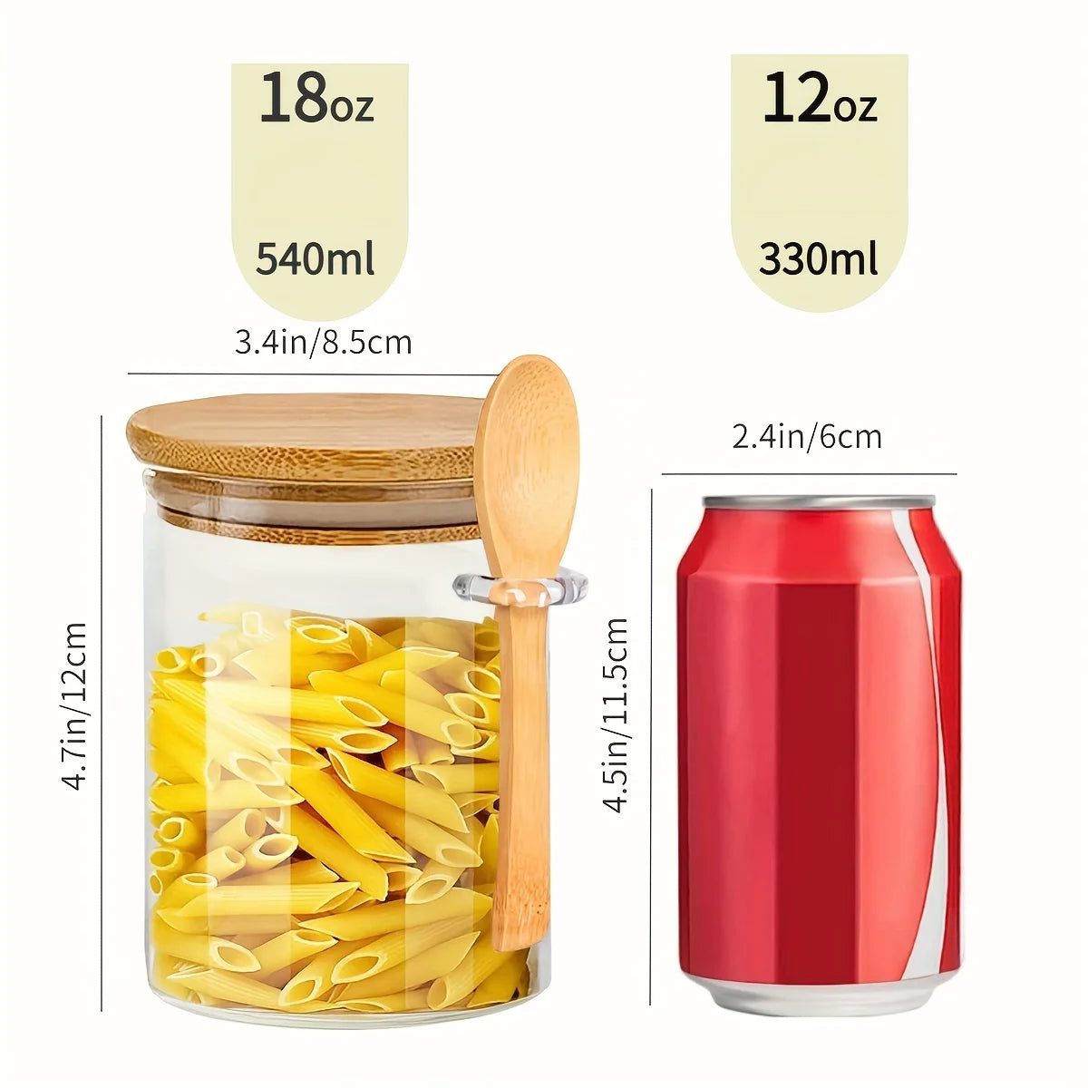 Bocaux en verre hermétiques de 18 oz avec couvercles et cuillères.