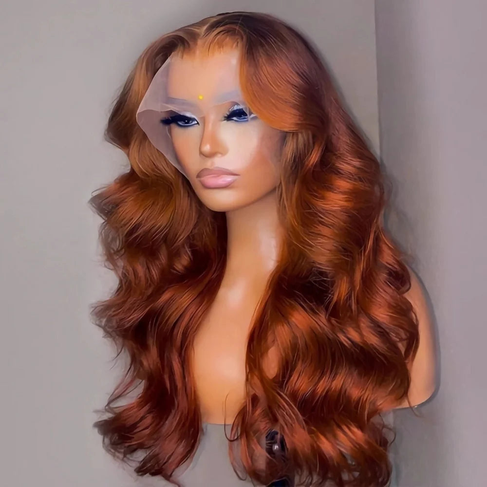 Brazilian Body Wave Red Brown Lace Frontal Human Hair Wigs