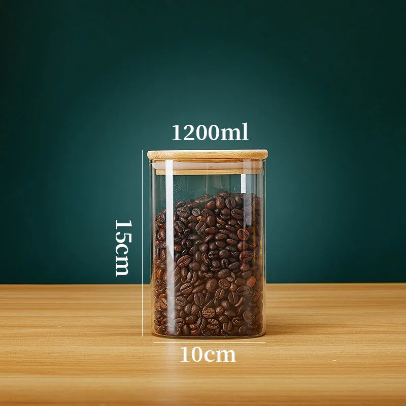 Bocaux de stockage en verre carrés avec couvercle en bambou