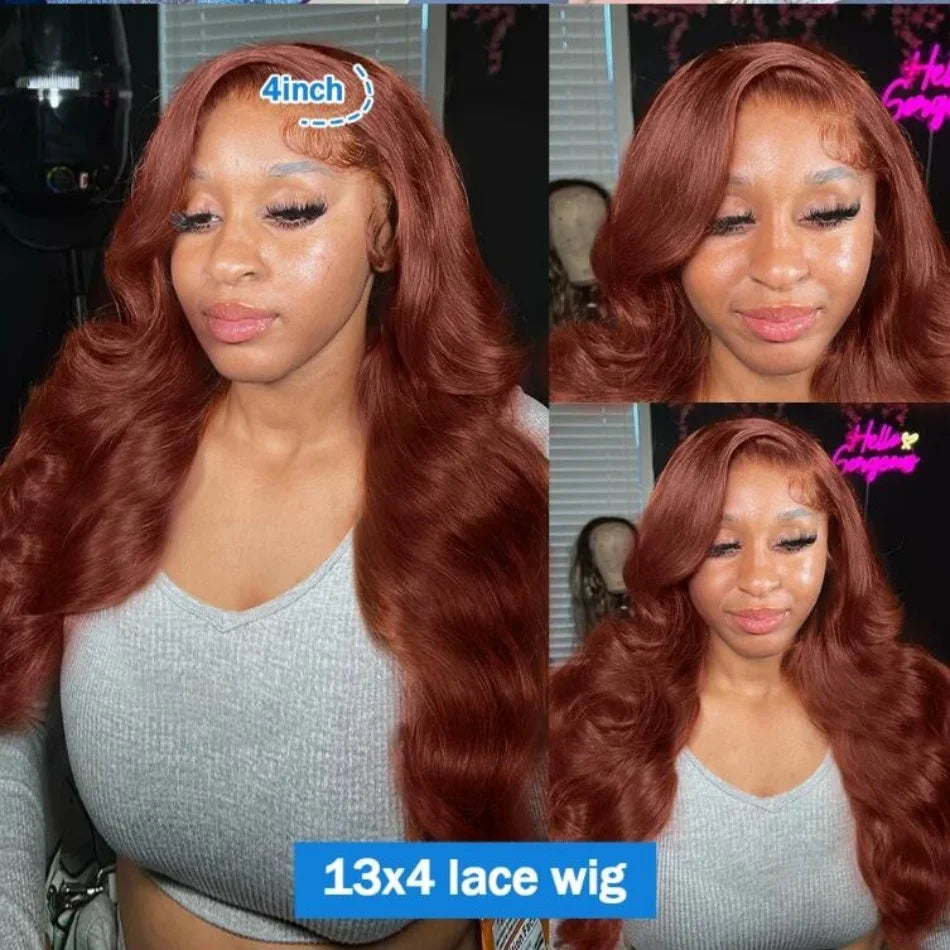 Brazilian Body Wave Red Brown Lace Frontal Human Hair Wigs