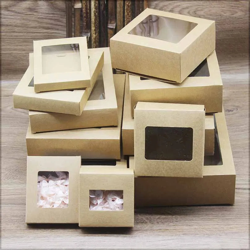 Lot de 10 boîtes en papier kraft vintage.