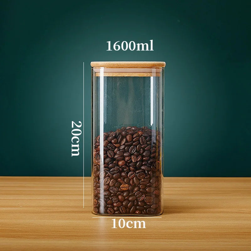 Bocaux de stockage en verre carrés avec couvercle en bambou