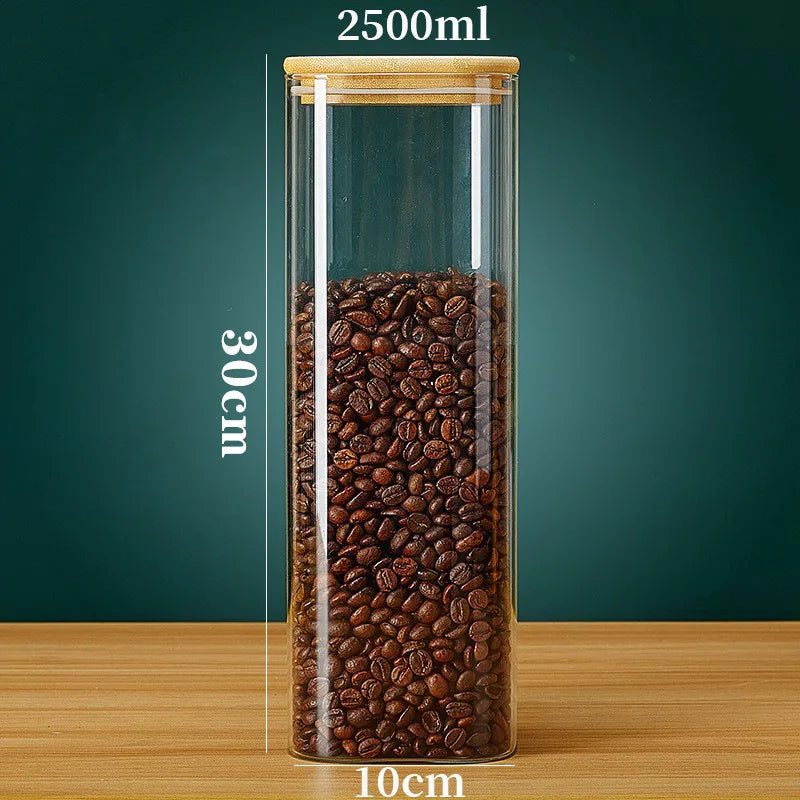 Bocaux de stockage en verre carrés avec couvercle en bambou