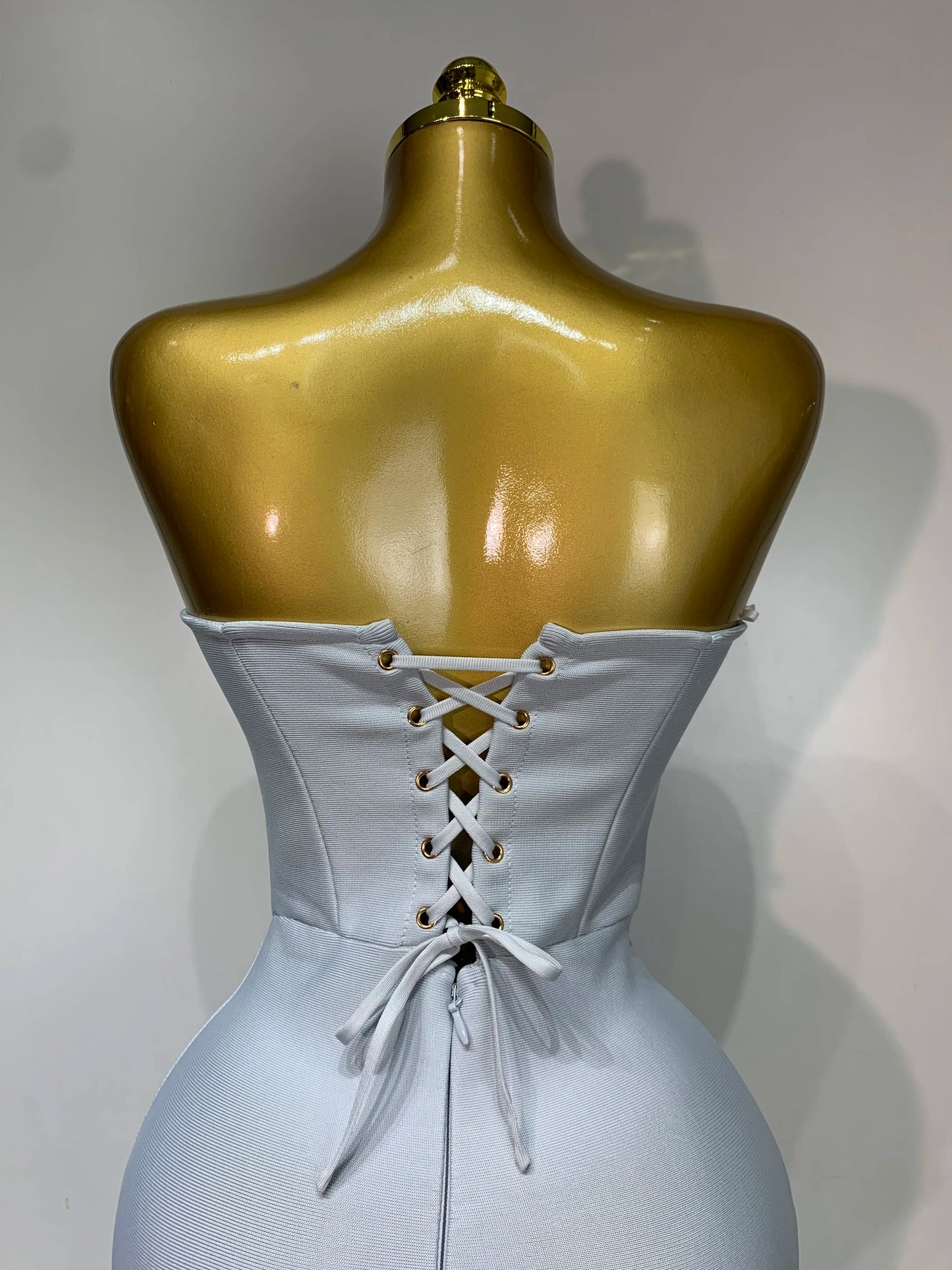 Robe longue sexy sans bretelles et dos nu, style bandage, sans manches, avec perles
