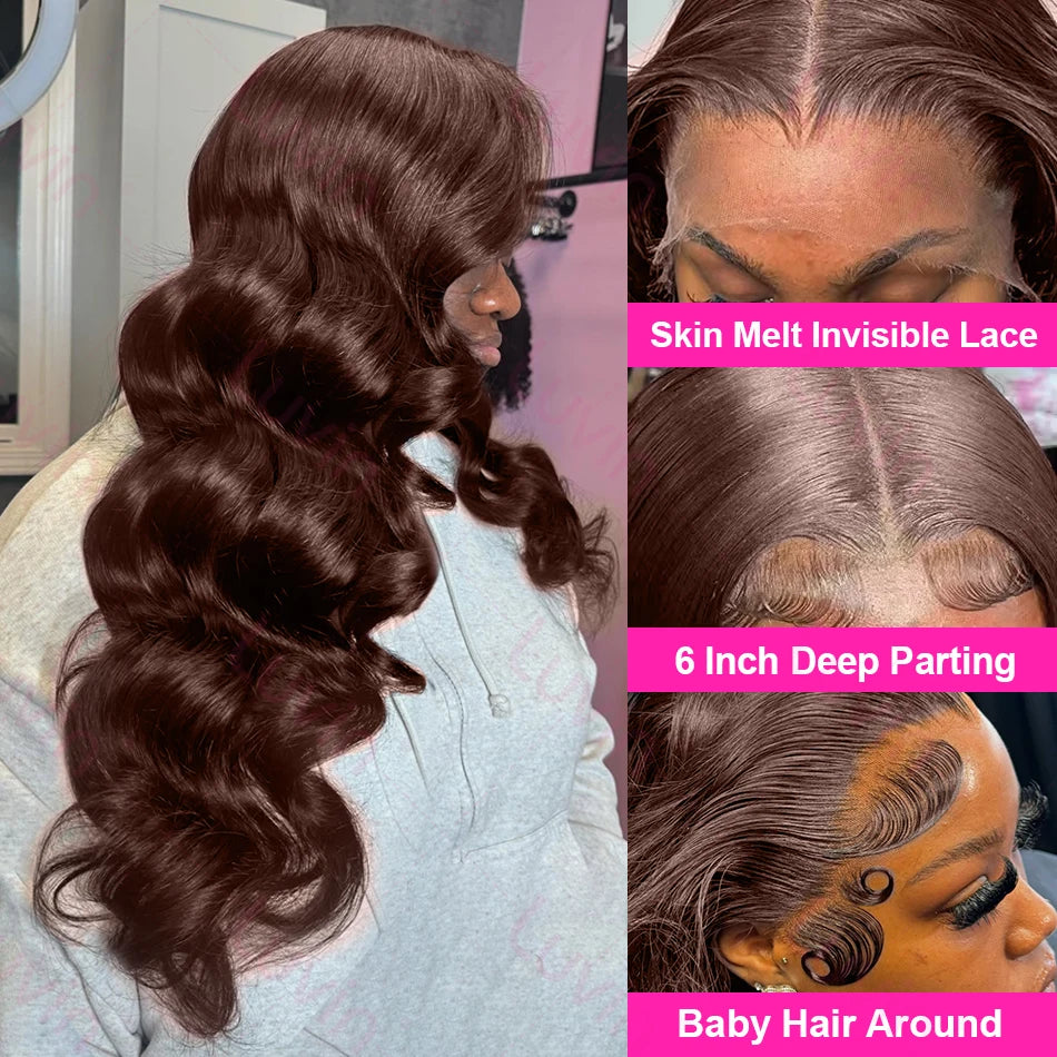 Chocolate Brown Body Wave Human Hair Wigs