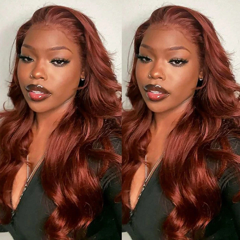 Brazilian Body Wave Red Brown Lace Frontal Human Hair Wigs