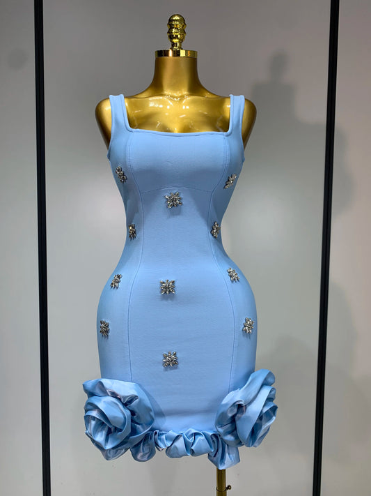 Robe moulante sexy à col carré et strass scintillants