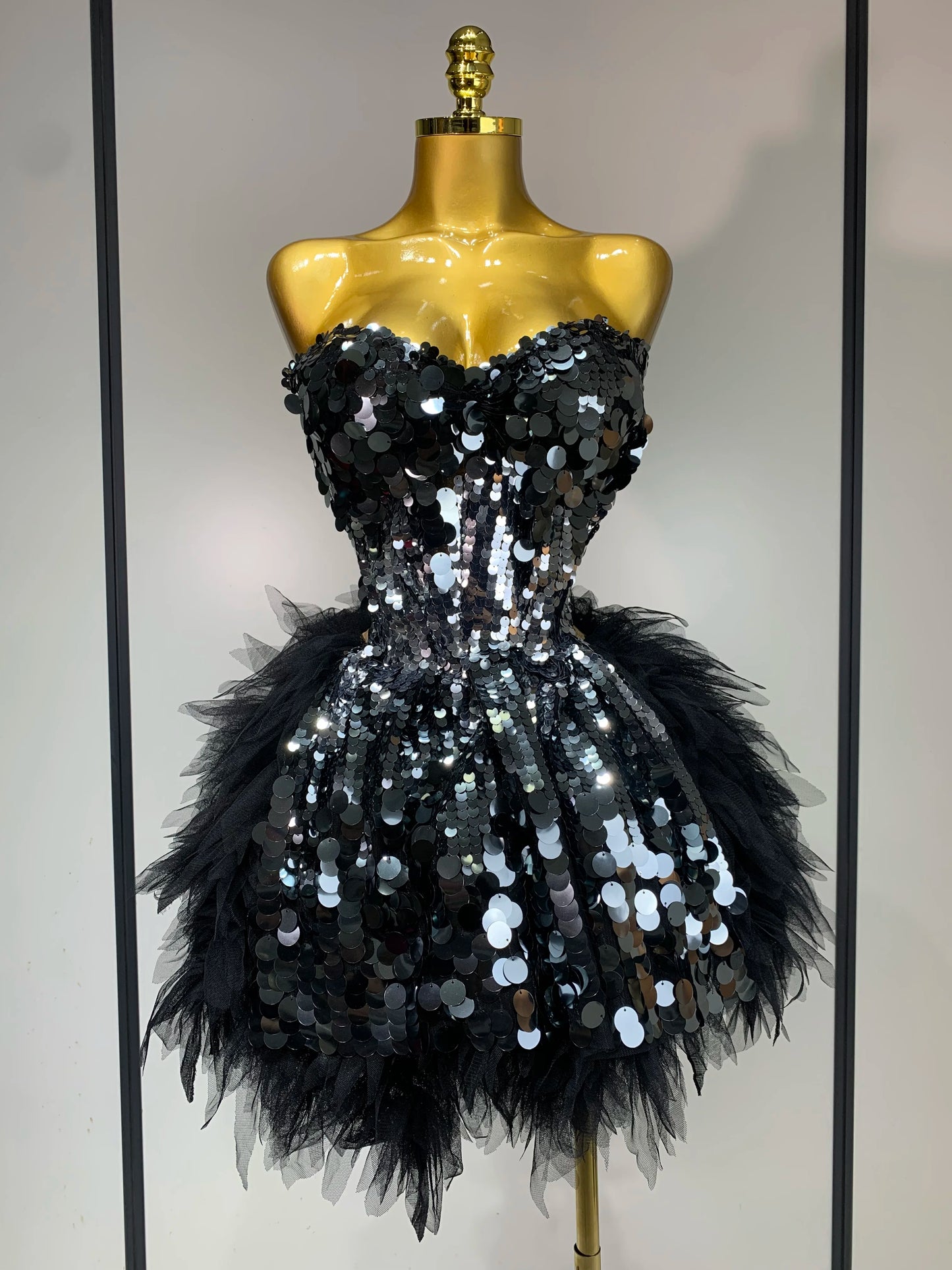 Ensemble deux pièces à paillettes noires scintillantes