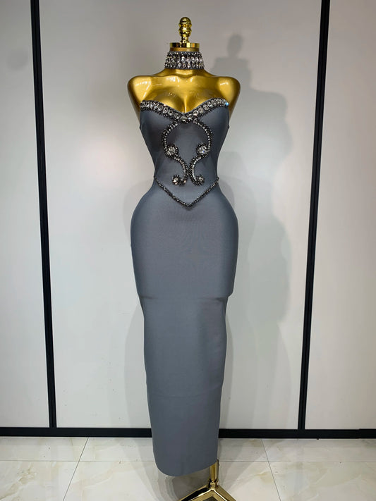 Robe bustier à perles de haute qualité avec collier bandage