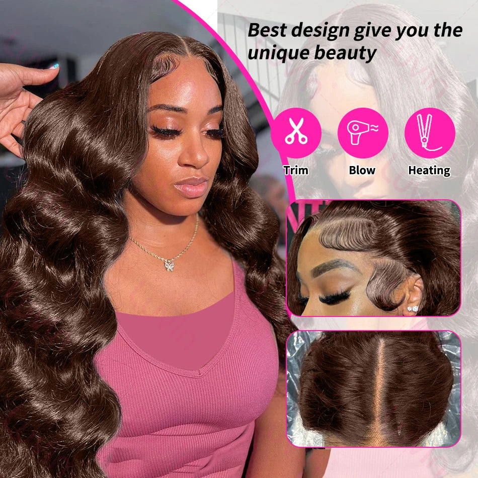 Chocolate Brown Body Wave Human Hair Wigs