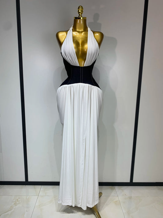 Robe longue sexy dos nu avec fente sur le devant
