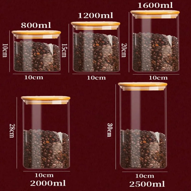 Bocaux de stockage en verre carrés avec couvercle en bambou