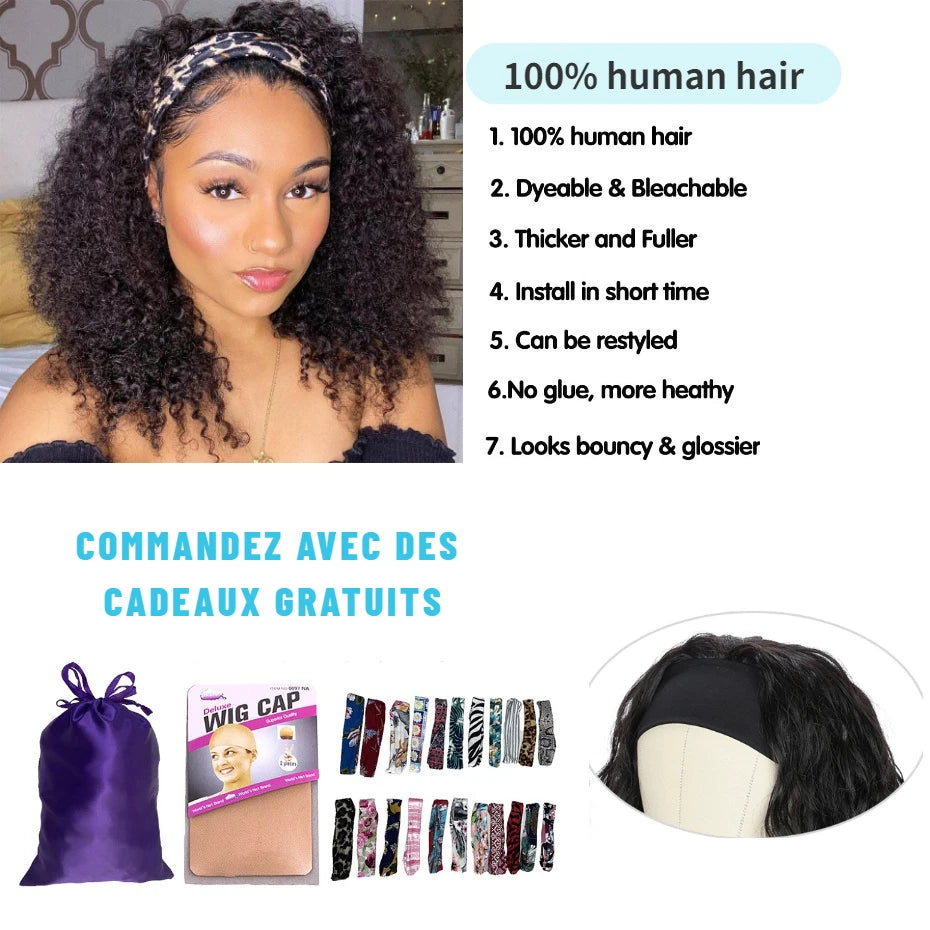 Perruque bando Human Hair Kinky Curly