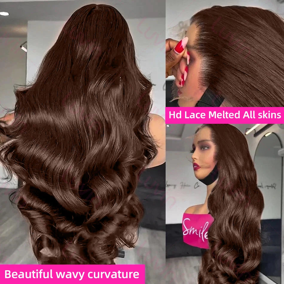 Chocolate Brown Body Wave Human Hair Wigs