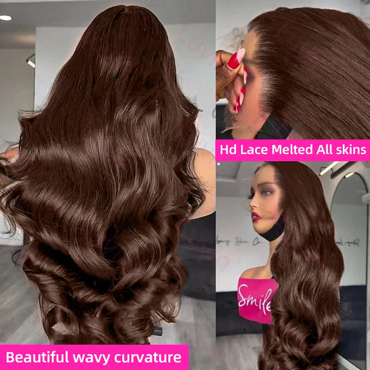 Chocolate Brown Body Wave Human Hair Wigs