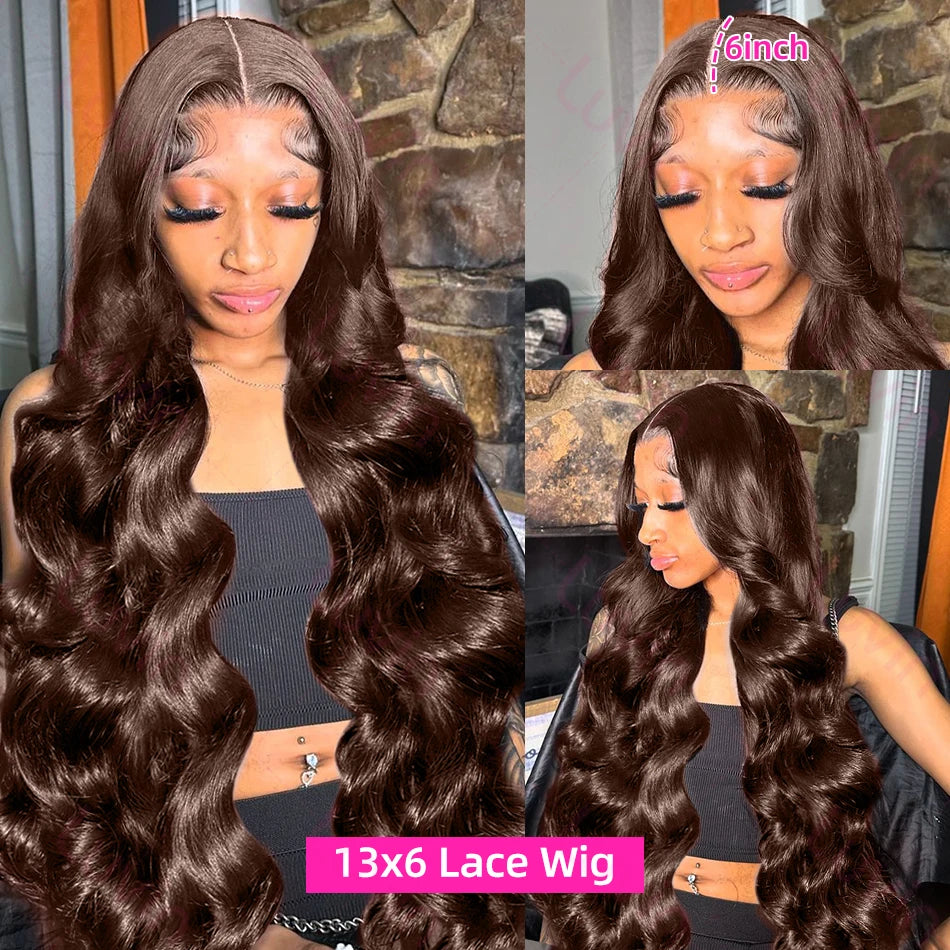 Chocolate Brown Body Wave Human Hair Wigs