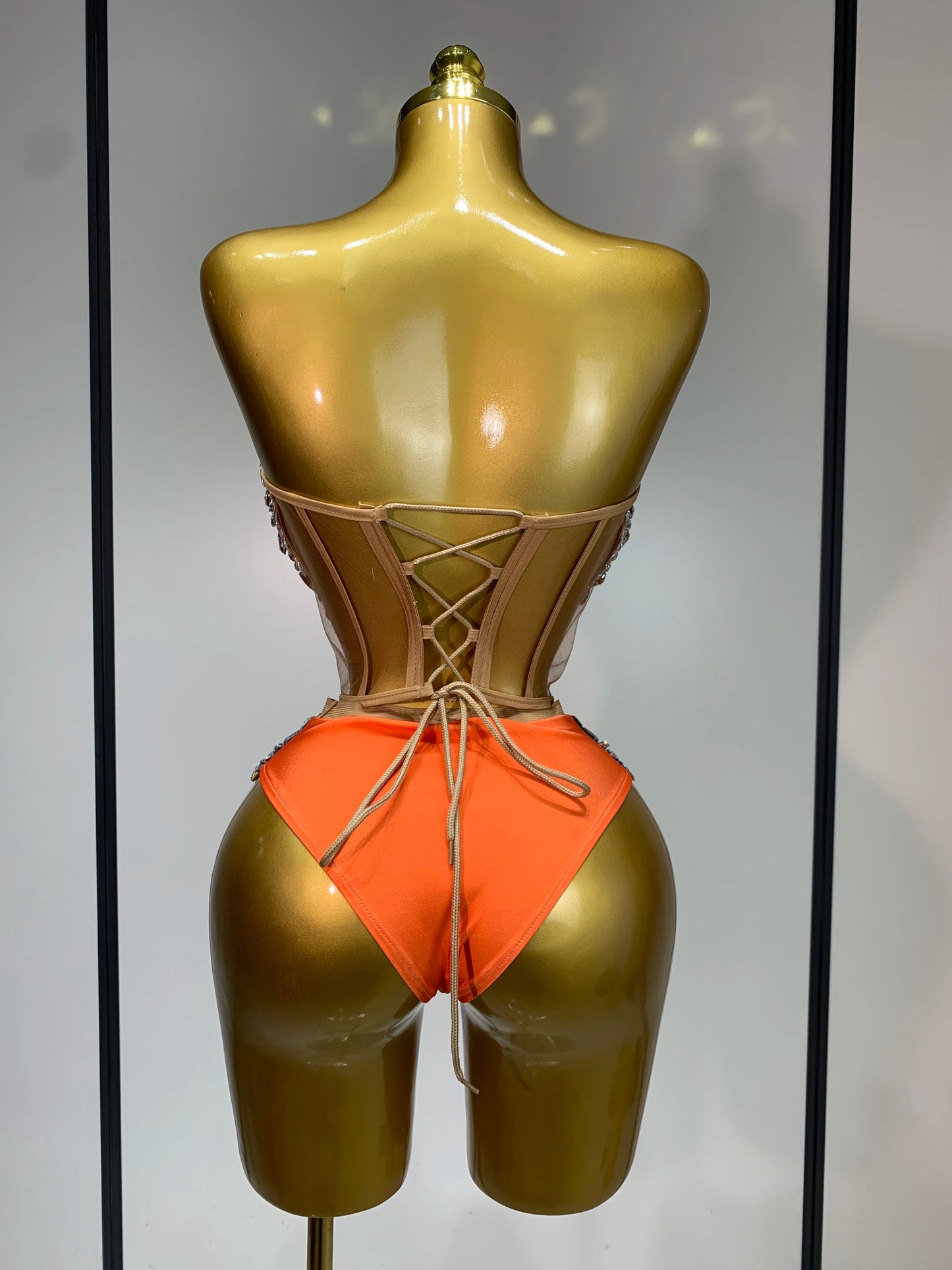Tenue  scintillante en strass, ensemble trois pièces à manches longues, costume de drag queen